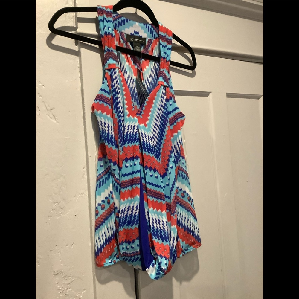 INC blue and red stripped tank top